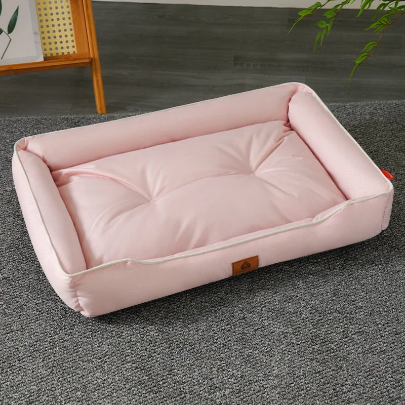 Canapé lit chien chat motif carré gris clair - tapis couchage doux - Pelorie