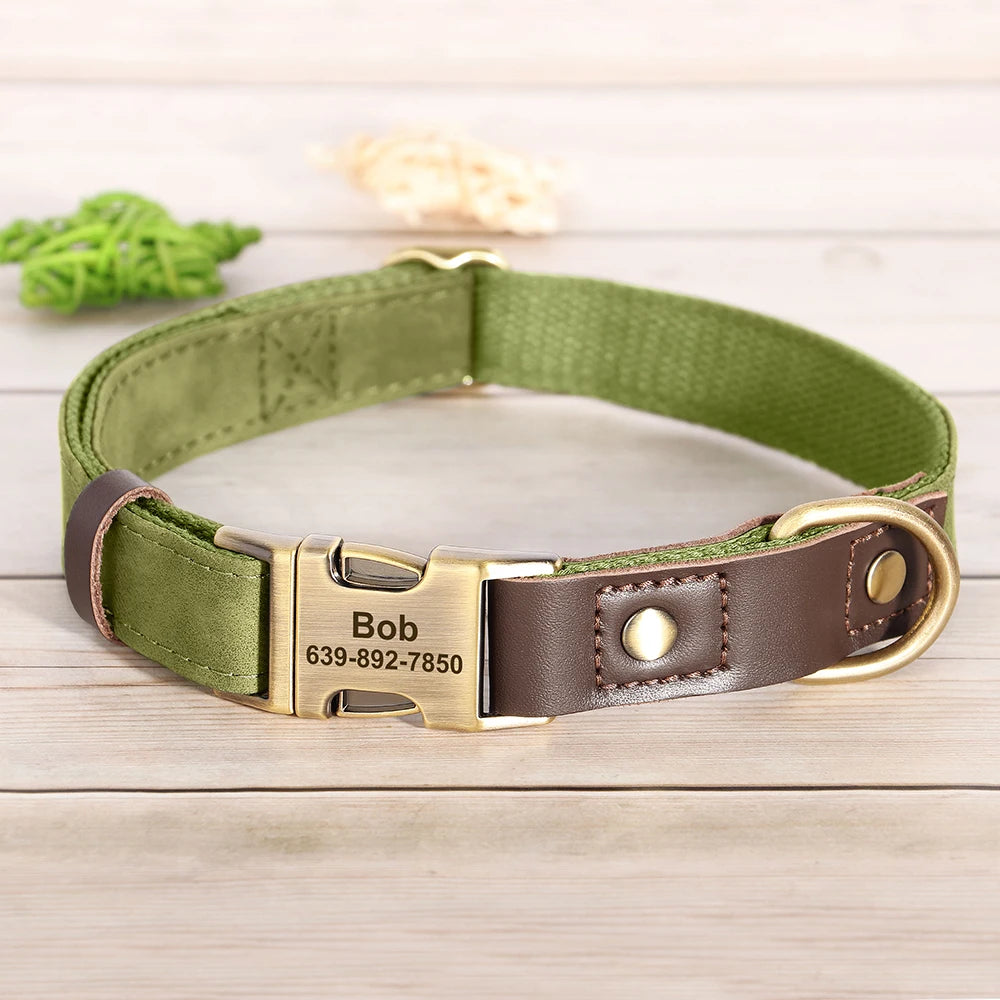 Collier Chien Personnalisable Gravé en Cuir Vegan - Réglable S/M/L Toutes Races