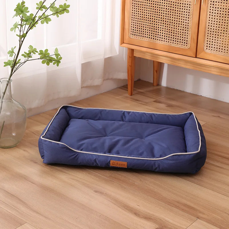 Canapé lit chien chat motif carré rose - coussin moelleux confortable - Pelorie
