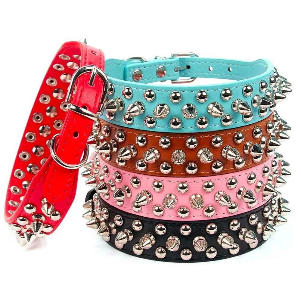 Collier Chien Chat Style Punk Rivets - Cuir Vegan Réglable Attache Rapide