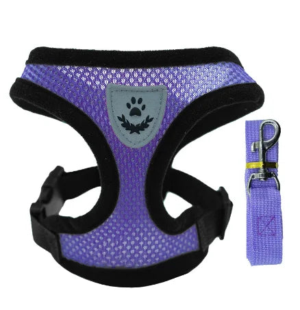 Harnais gilet laisse chien chat maille polyester rouge - réglable S M L - Pelorie