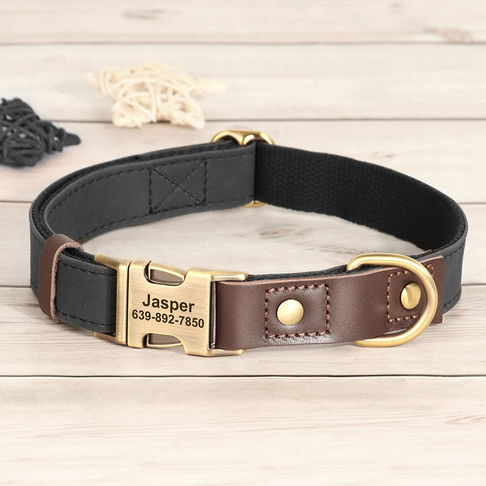 Collier Chien Personnalisable Gravé en Cuir Vegan - Réglable S/M/L Toutes Races