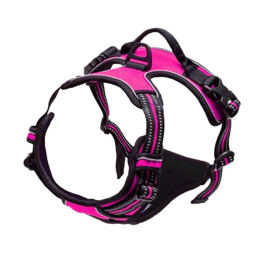 Harnais chien réglable anti-traction rose - réfléchissant clip frontal - Pelorie