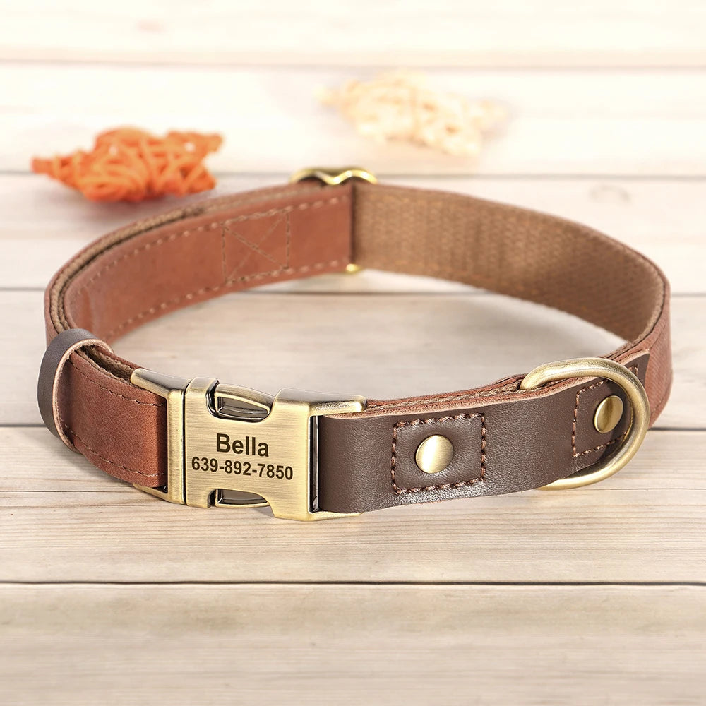 Collier Chien Personnalisable Gravé en Cuir Vegan - Réglable S/M/L Toutes Races