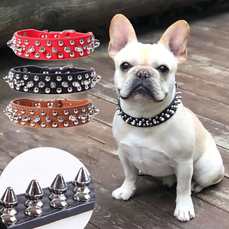 Collier Chien Chat Style Punk Rivets - Cuir Vegan Réglable Attache Rapide