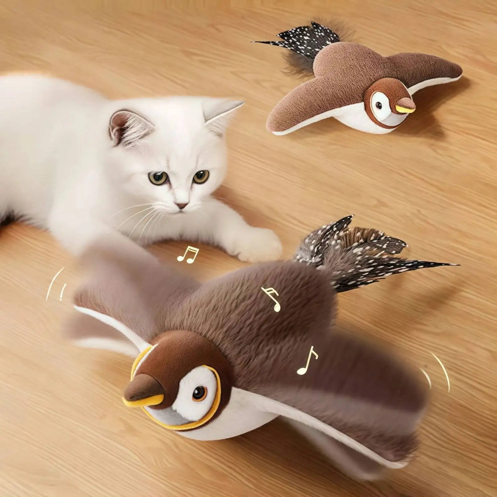 Jouet Interactif Chat Chien Oiseau Simulé - Peluche Rechargeable Bat les Ailes & Chante