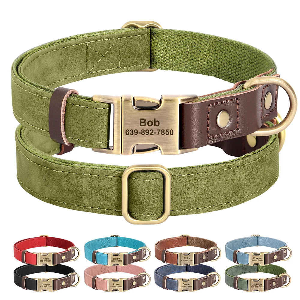 Collier Chien Personnalisable Gravé en Cuir Vegan - Réglable S/M/L Toutes Races
