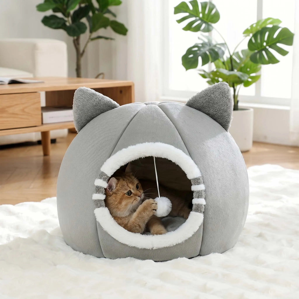 Lit niche pour chat - vue de détail du tissu et du coussin - Pelorie