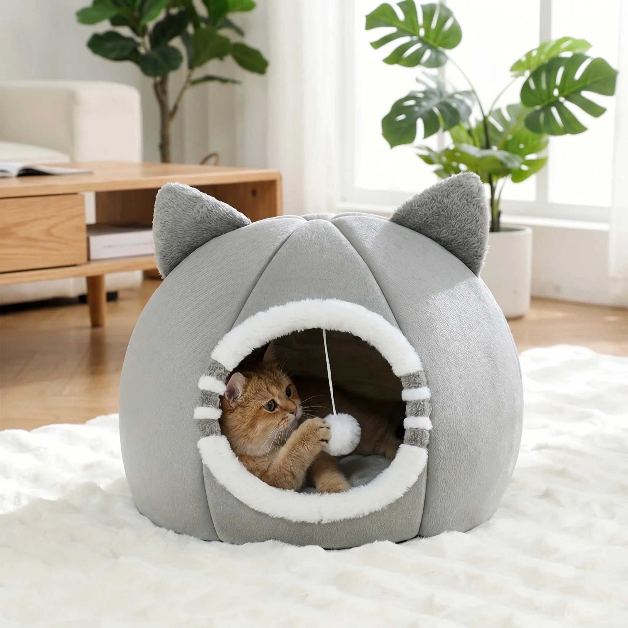 Lit niche pour chat - vue de détail du tissu et du coussin - Pelorie