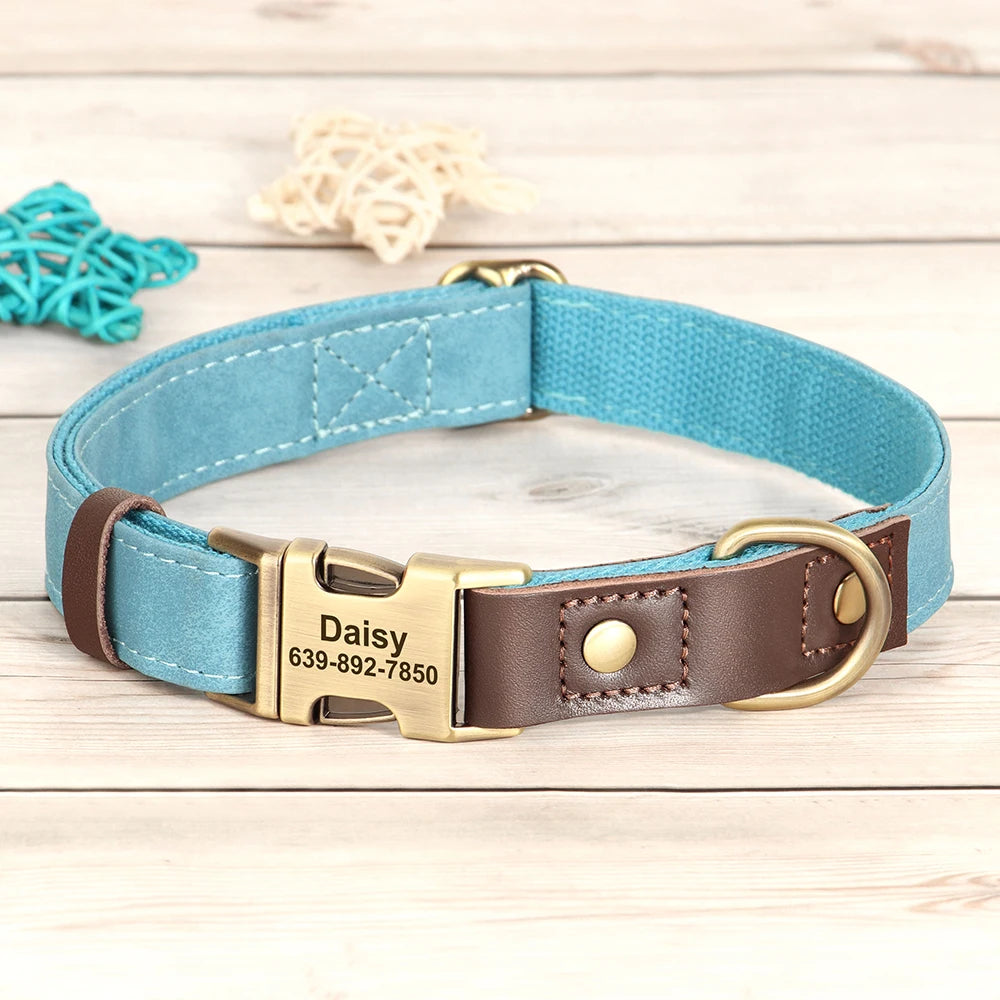 Collier Chien Personnalisable Gravé en Cuir Vegan - Réglable S/M/L Toutes Races