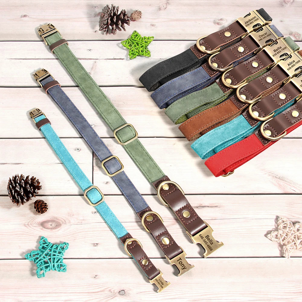 Collier Chien Personnalisable Gravé en Cuir Vegan - Réglable S/M/L Toutes Races