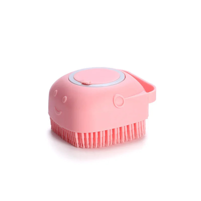 Brosse bain silicone chien chat - comparaison couleurs jaune rose bleu - Pelorie