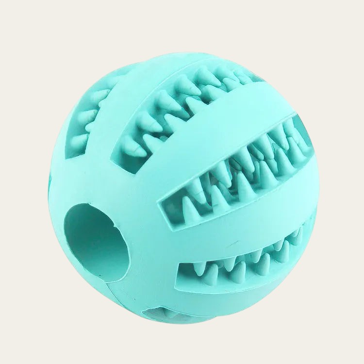 Balle distributrice de friandises Pelorie en TPR bleu menthe avec rainures texturées pour stimuler le chien