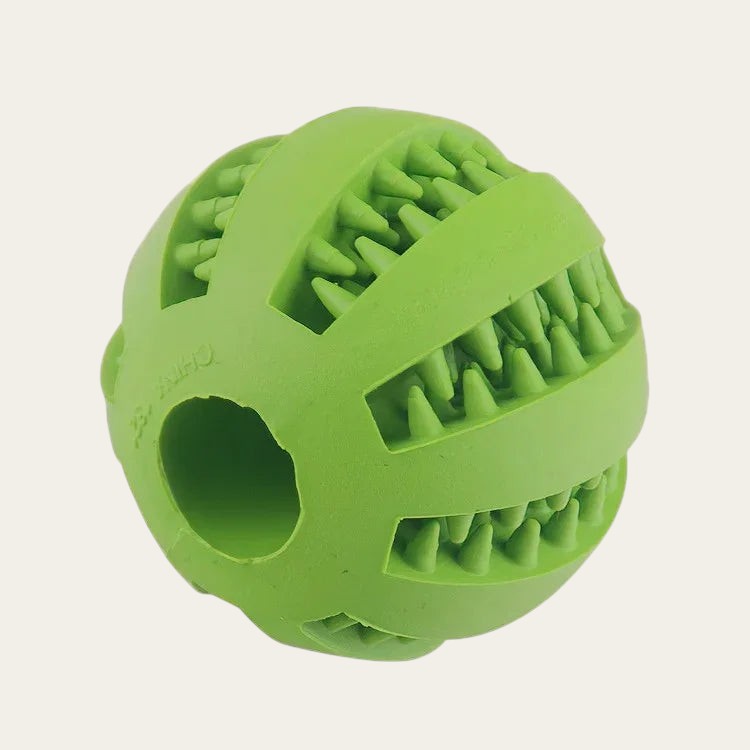 Balle distributrice de friandises Pelorie en caoutchouc TPR vert avec picots pour stimuler et occuper votre chien