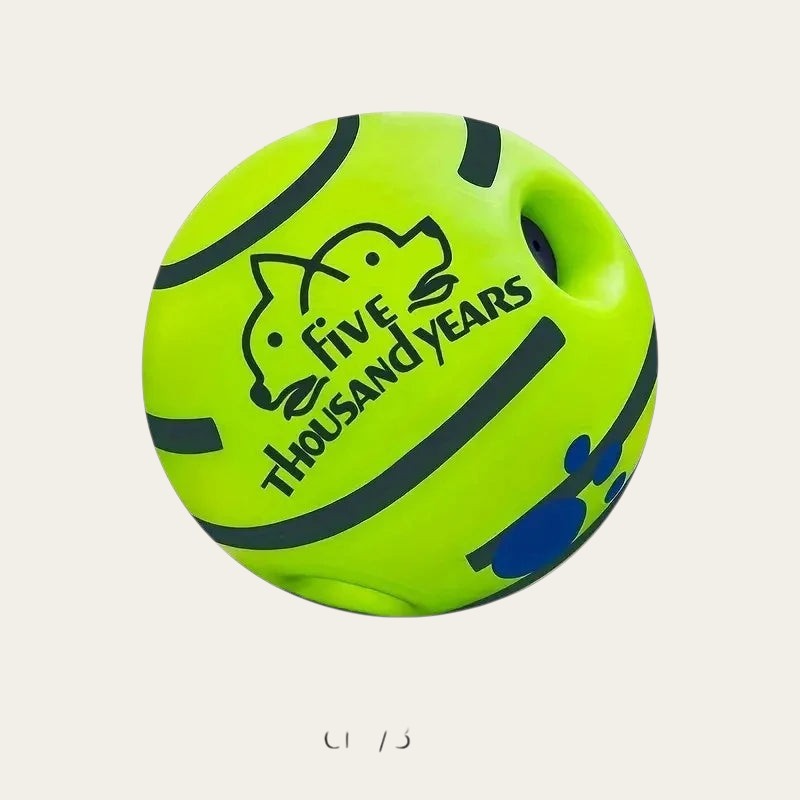 Balle interactive sonore Pelorie vert fluo pour chien avec mécanisme sans pile et motifs imprimés