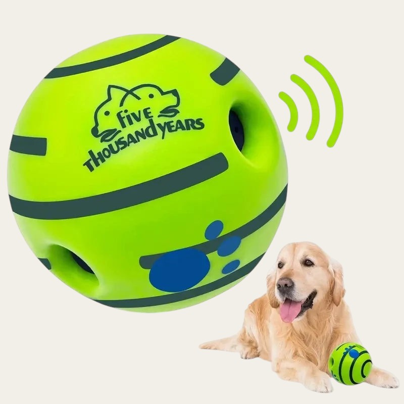 Balle interactive sonore Pelorie vert vif avec motifs rayés pour chien, idéale pour le jeu actif sans piles