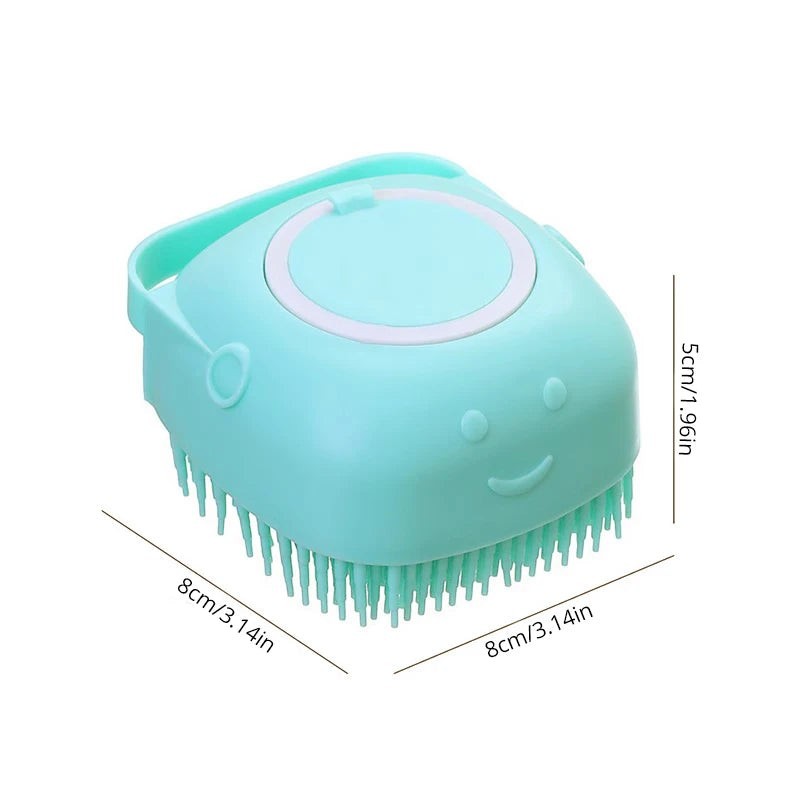 Brosse de bain Pelorie en silicone bleu clair avec picots souples pour massage et shampoing de chien et chat