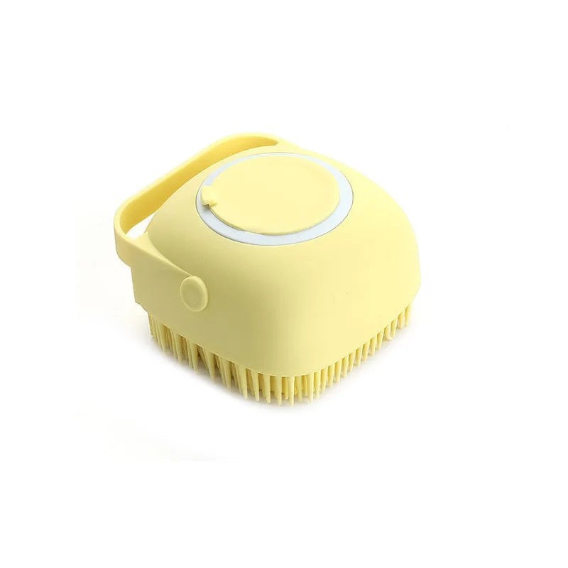 Brosse de bain Pelorie jaune en silicone avec picots souples pour le massage et le shampoing des chiens et chats