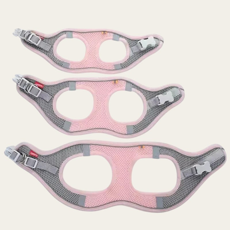 Harnais Pelorie rose et gris en nylon respirant avec bandes réfléchissantes pour chien et chat, trois tailles