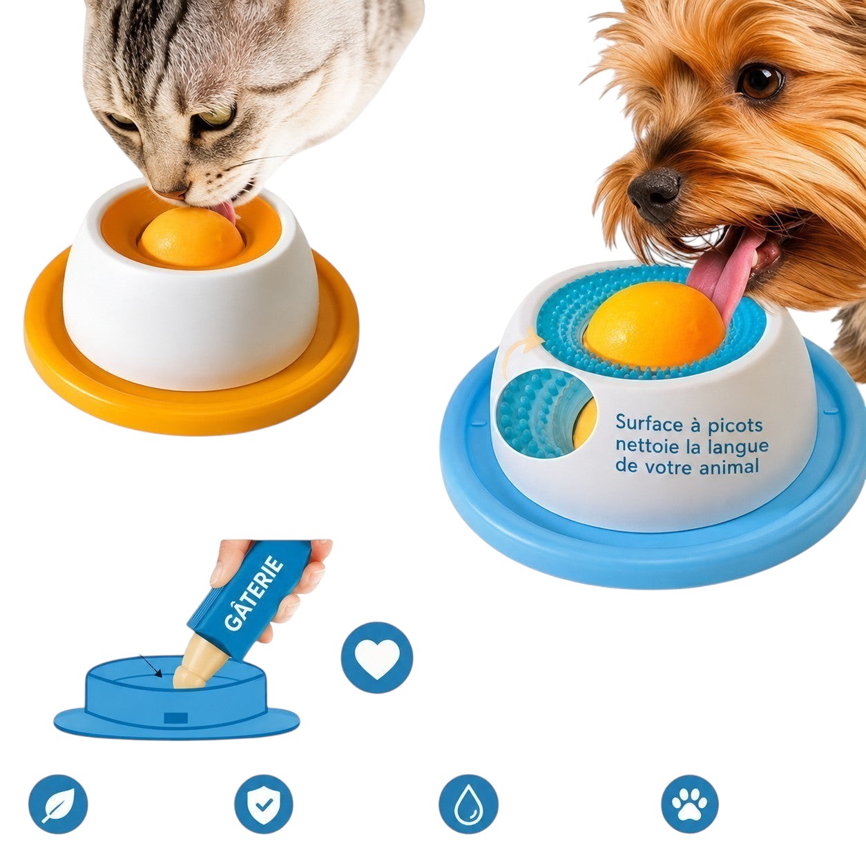 Tapis à lécher Pelorie en silicone avec picots pour chien et chat, idéal pour ralentir la prise alimentaire